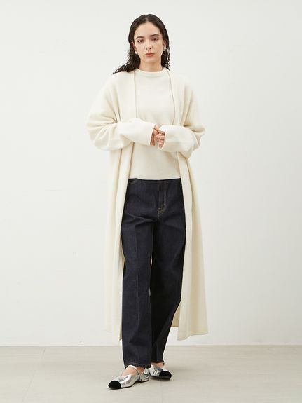 センタープレスワイドテーパードデニムパンツ【手洗い可能