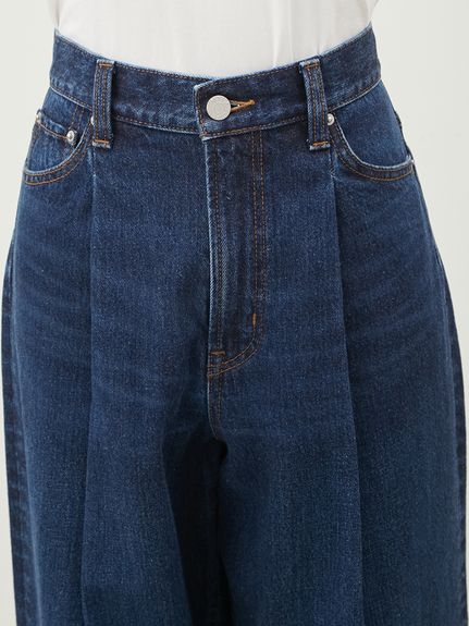 センタープレスタックワイドテーパードデニムパンツ(デニム