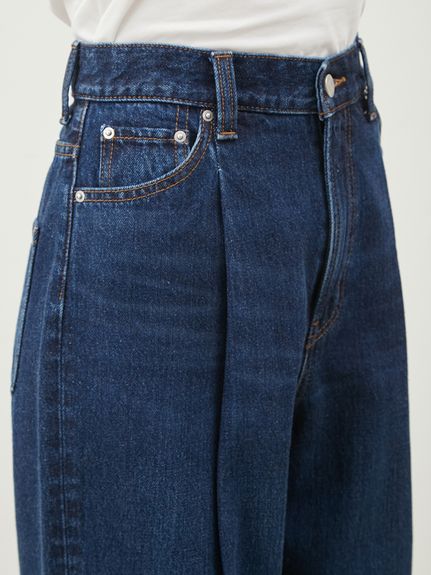 センタープレスタックワイドテーパードデニムパンツ