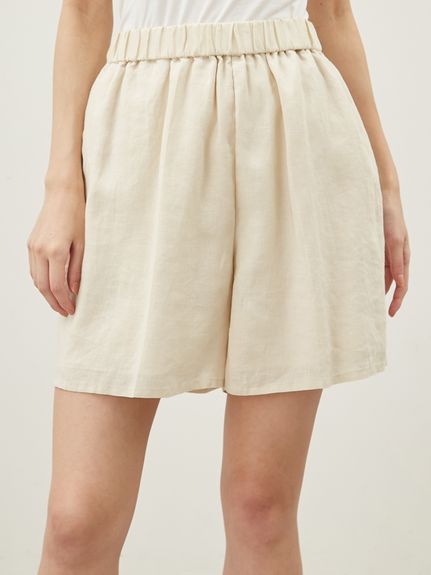 MilaOwenウエストゴムリネンショートパンツ【ウォッシャブル】1/NVY セットアップ対応】ウエストゴムリネンショートパンツ