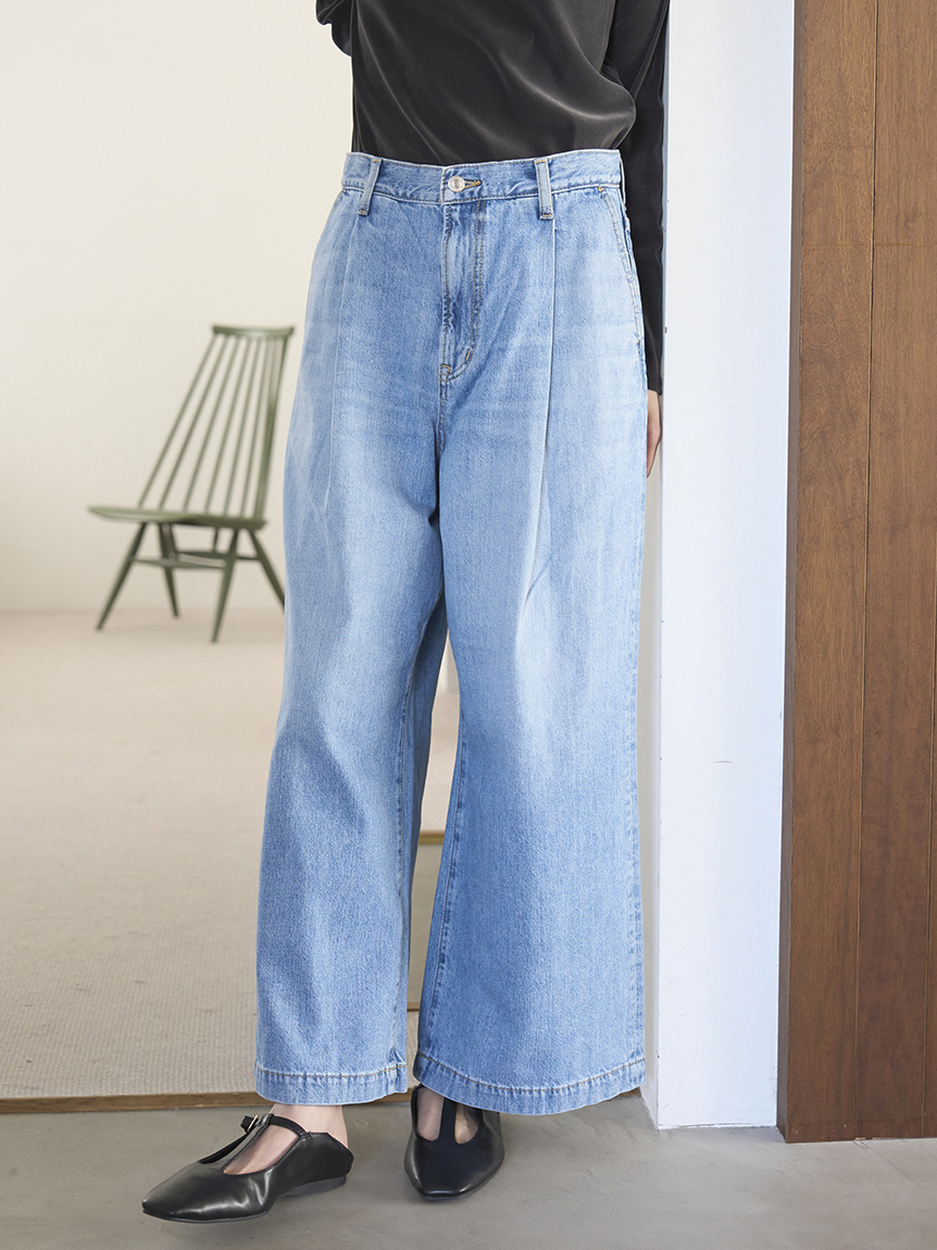 WEB限定00サイズ】ルーズフィットタックバギーデニムパンツ