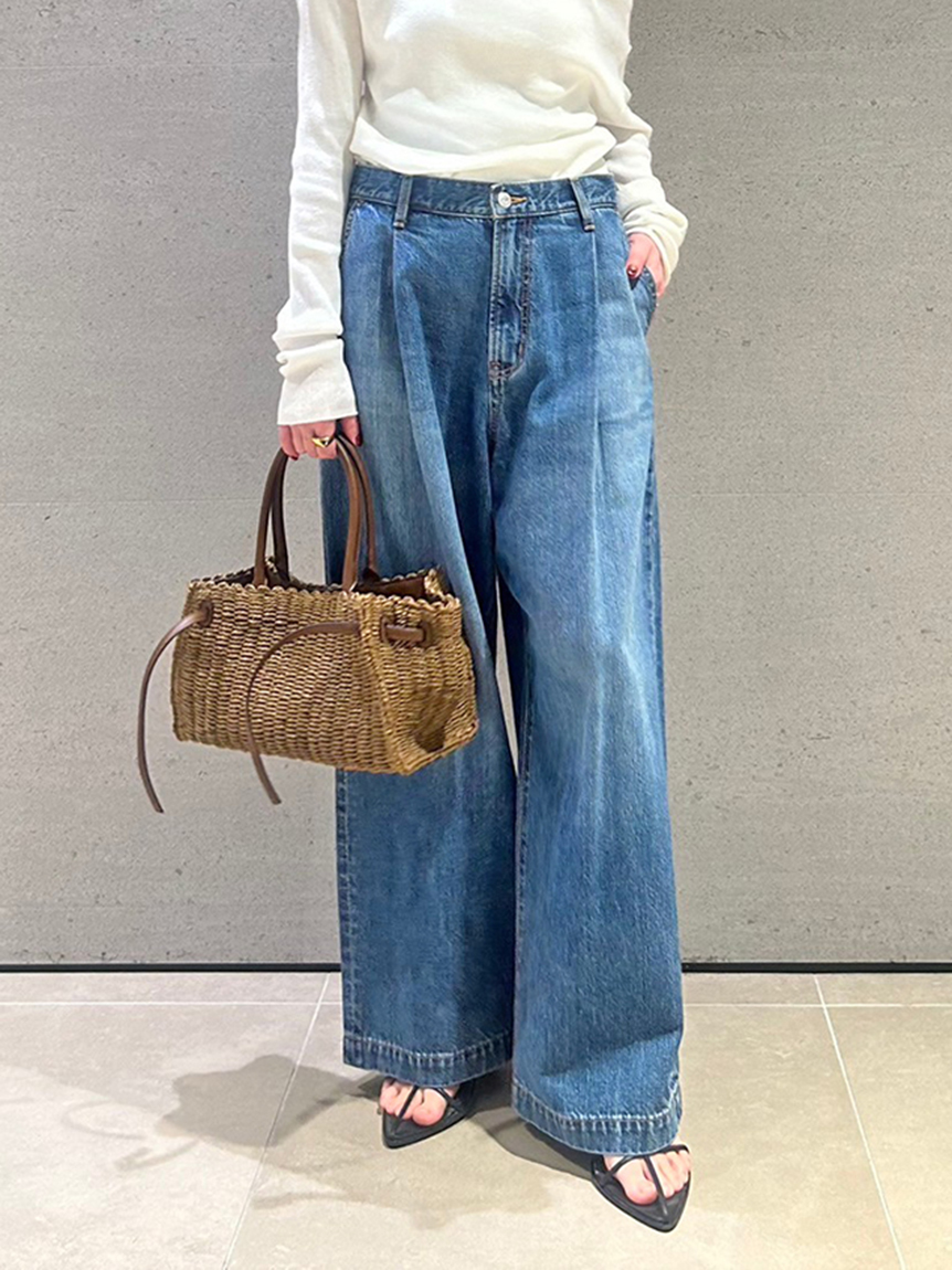 WEB限定00サイズ】ルーズフィットタックバギーデニムパンツ