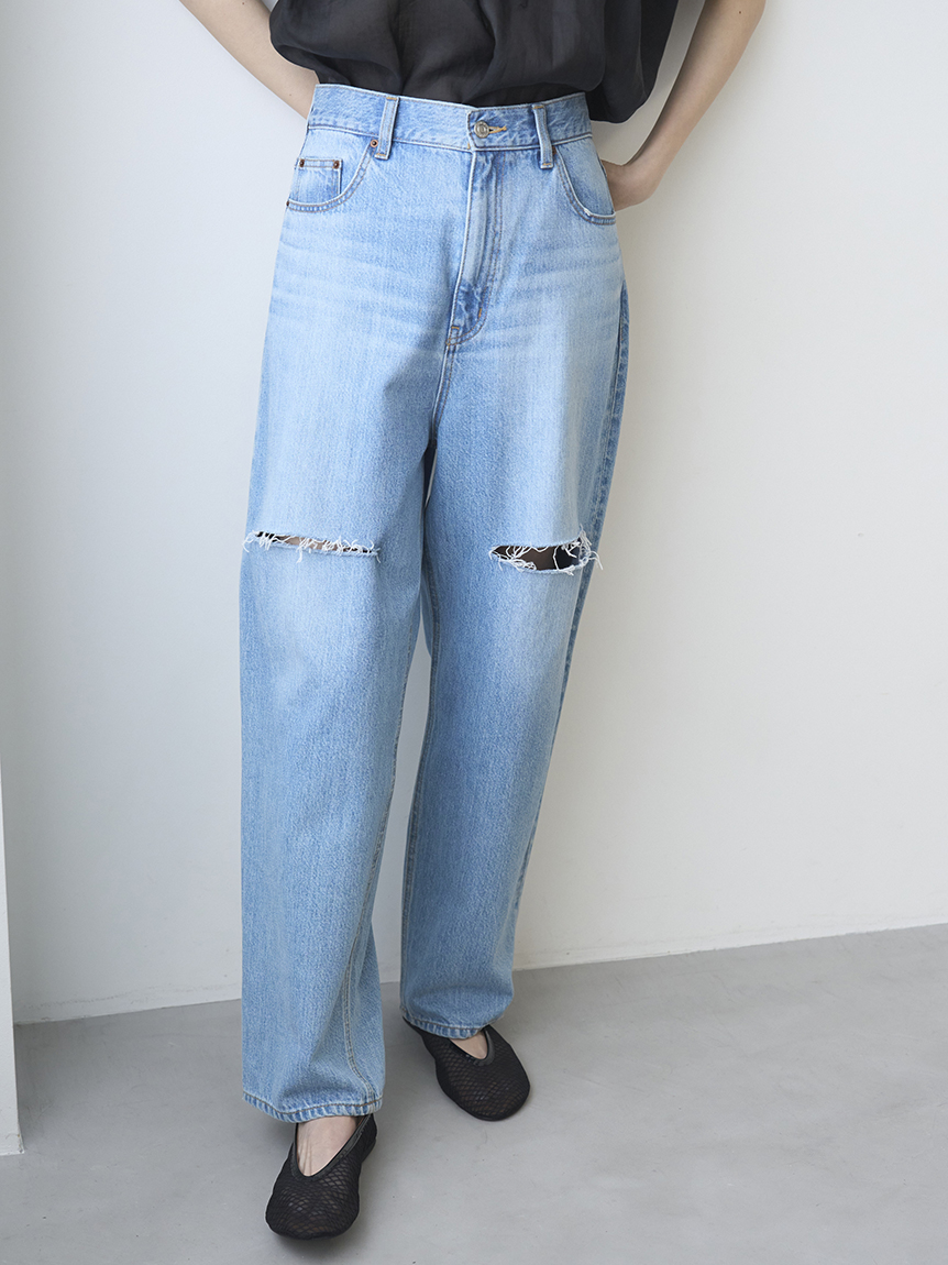WEB限定00サイズ】ワイドテーパードカットアウトデニムパンツ