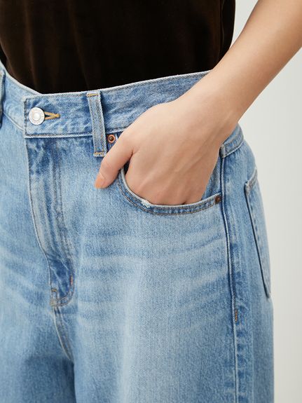 WEB限定00サイズ】ワイドテーパードカットアウトデニムパンツ