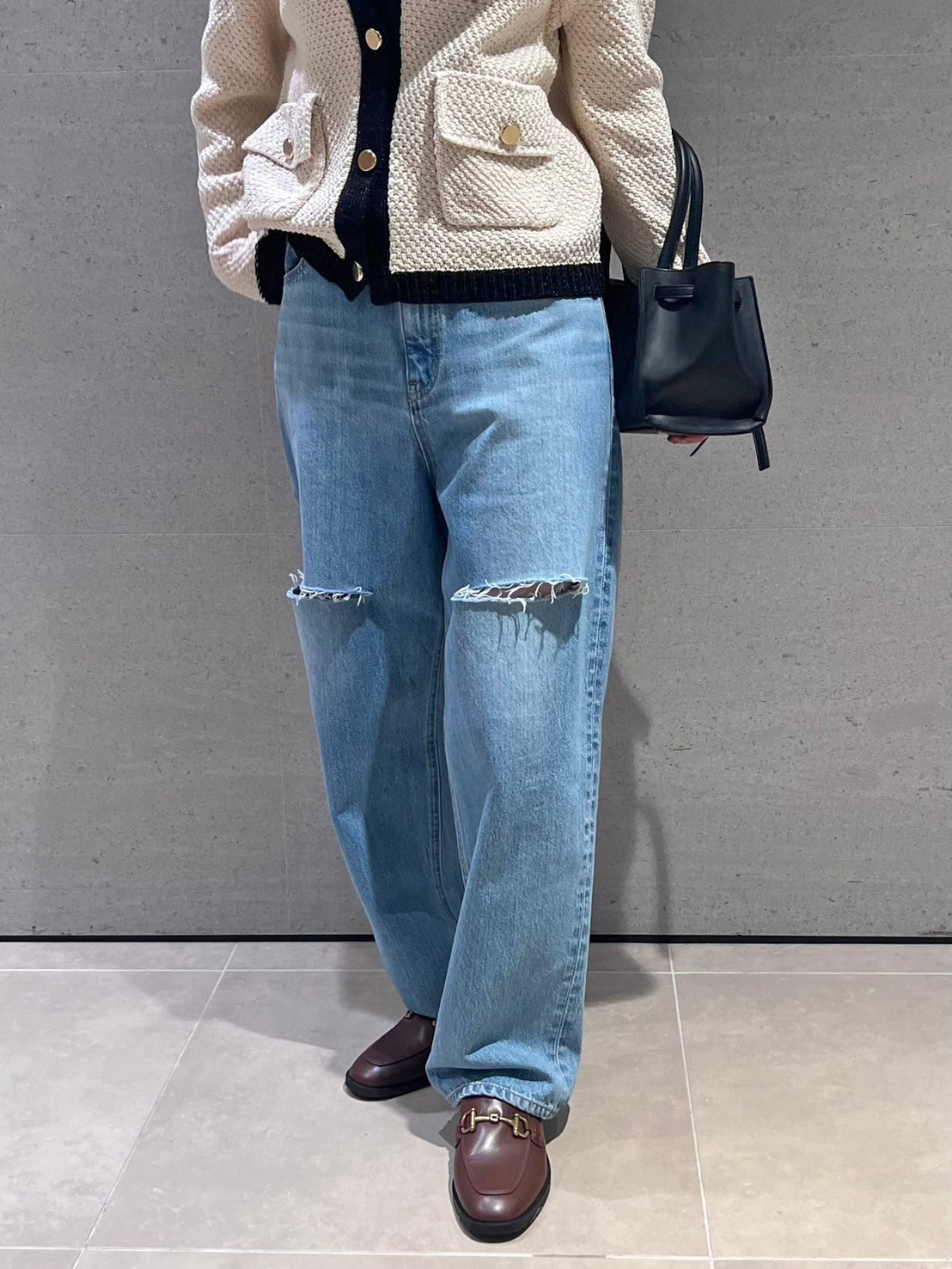 WEB限定00サイズ】ワイドテーパードカットアウトデニムパンツ
