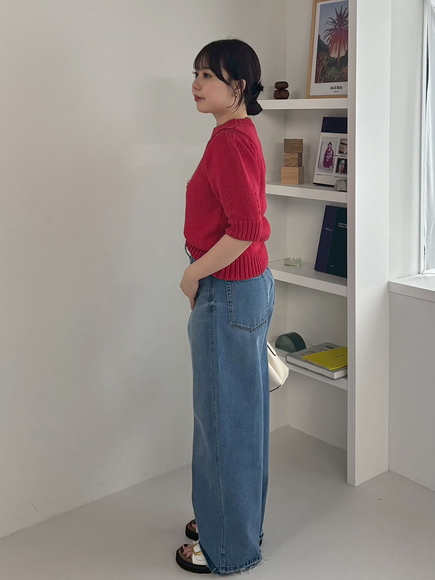 ウォッシャブル】撥水加工カットオフワイドデニムパンツ(デニムパンツ