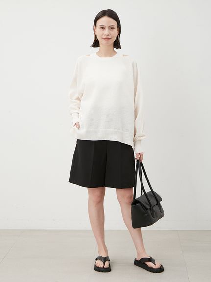 セットアップ対応】ベルト付き後ゴムハーフパンツ(ロングパンツ