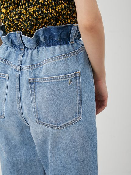 ウォッシャブル】ウエストゴムギャザーデニムパンツ(デニムパンツ