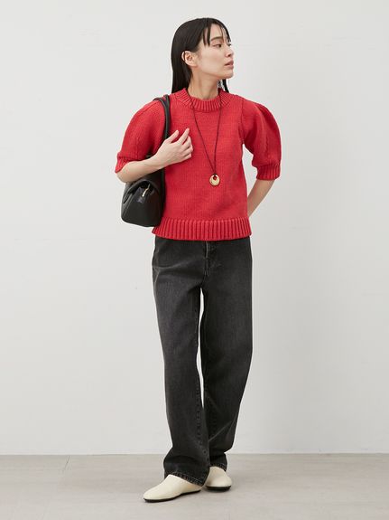 ウォッシャブル】ウエストゴムギャザーデニムパンツ(デニムパンツ