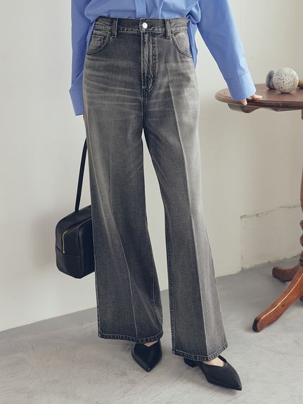 センタープレスローライズワイドデニムパンツ(デニムパンツ)｜パンツ