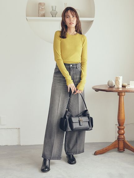 センタープレスローライズワイドデニムパンツ(デニムパンツ)｜パンツ