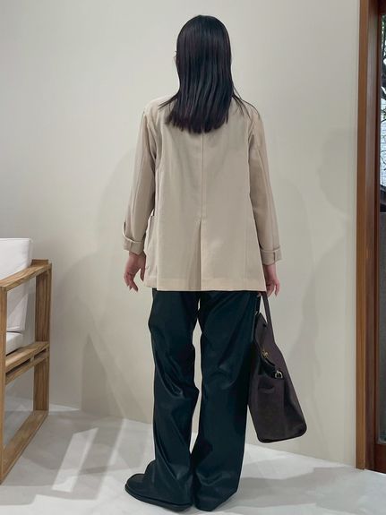 フェイクレザーセンタープレスワイドイージーパンツ(ワイドパンツ