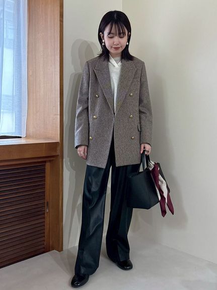 フェイクレザーセンタープレスワイドイージーパンツ(ワイドパンツ