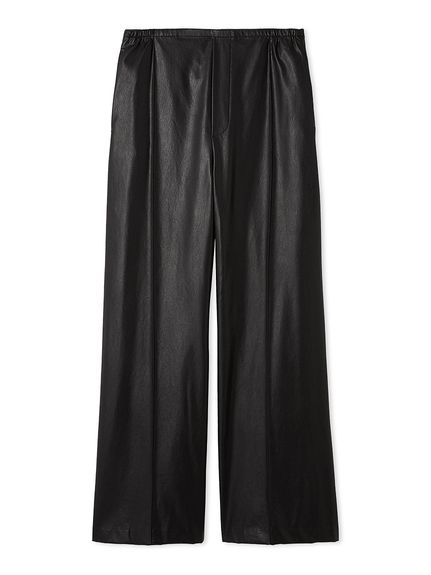 フェイクレザーセンタープレスワイドイージーパンツ(ワイドパンツ