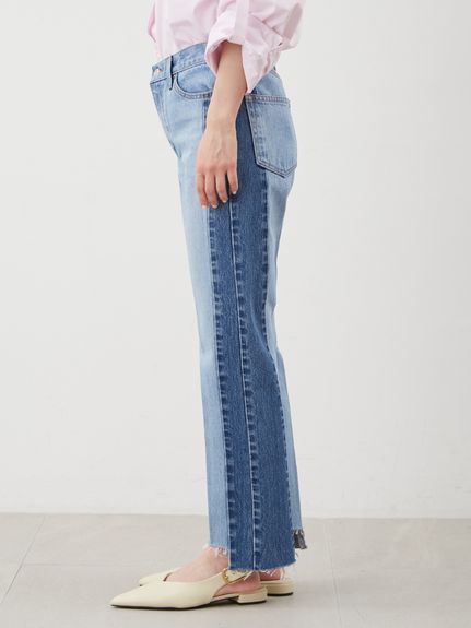 【新品未使用】#Mila Owen #着画付き #ライトブルーワイドレッグデニム ウォッシャブル】撥水加工カットオフワイドデニムパンツ（デニム