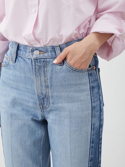 【新品未使用】#Mila Owen #着画付き #ライトブルーワイドレッグデニム ウォッシャブル】撥水加工カットオフワイドデニムパンツ（デニム