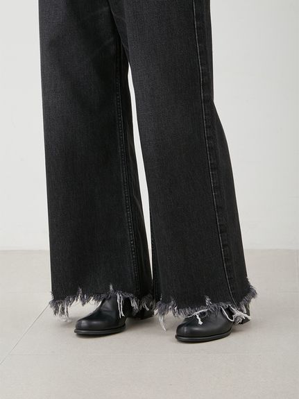 裾フリンジクロップドフレアデニムパンツ(デニムパンツ)｜パンツ｜Mila