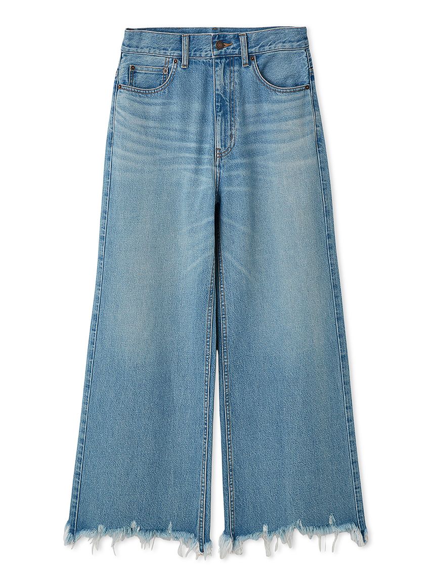 裾フリンジクロップドフレアデニムパンツ(デニムパンツ)｜パンツ