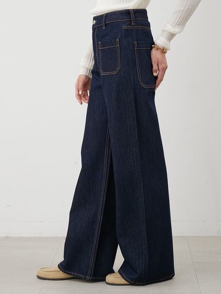 パッチポケットデザインバギーデニムパンツ(デニムパンツ