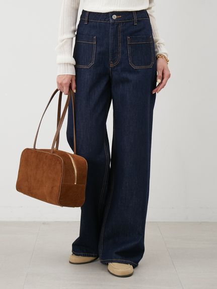 パッチポケットデザインバギーデニムパンツ(デニムパンツ)｜パンツ