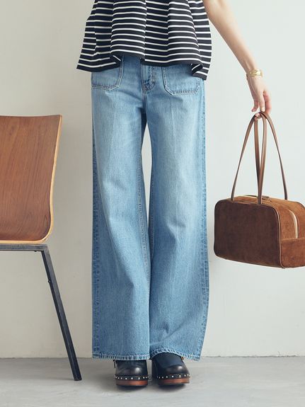 パッチポケットデザインバギーデニムパンツ(デニムパンツ)｜パンツ