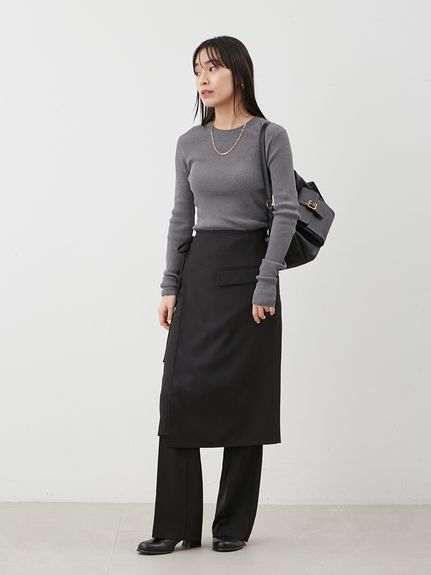 巻きスカートレイヤウエストゴムシガレットパンツ(ストレート