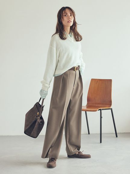 mila owen / ラップタックワイドパンツ(アイボリー) Amazon | [ミラ