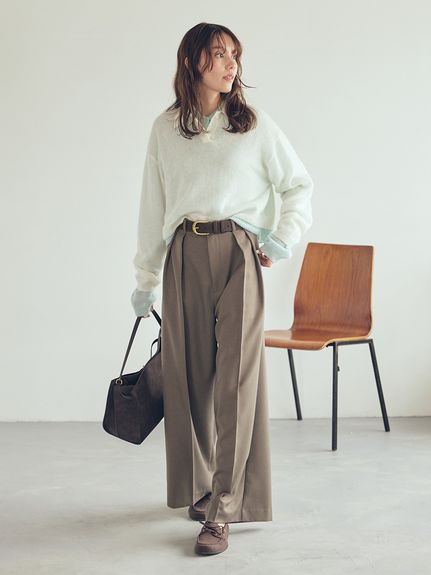 mila owen / ラップタックワイドパンツ(アイボリー) Amazon | [ミラオーウェン] ラップタックワイドパンツ