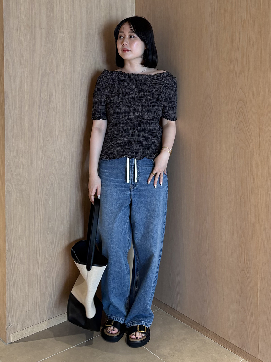 ウエストドロストワイドデニムパンツ(デニムパンツ)｜パンツ