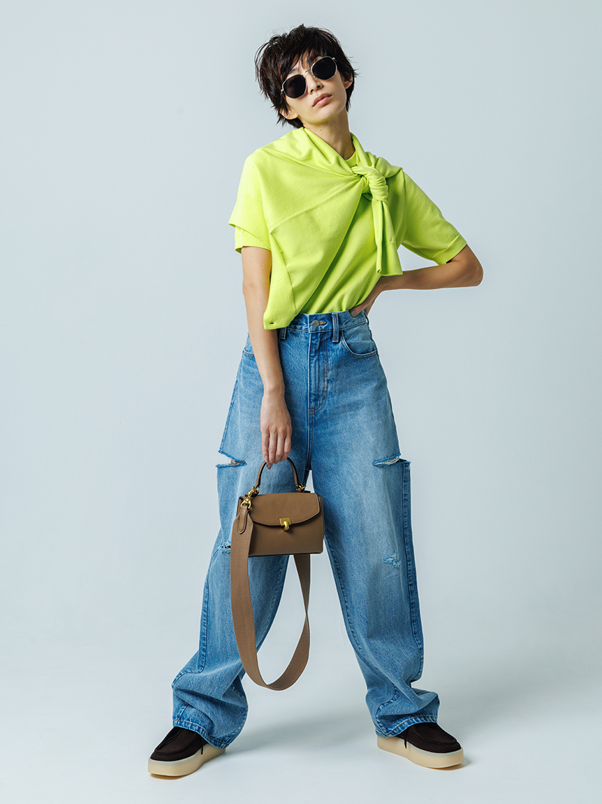 カットアウトダメージセミワイドデニム(デニムパンツ)｜パンツ｜Mila