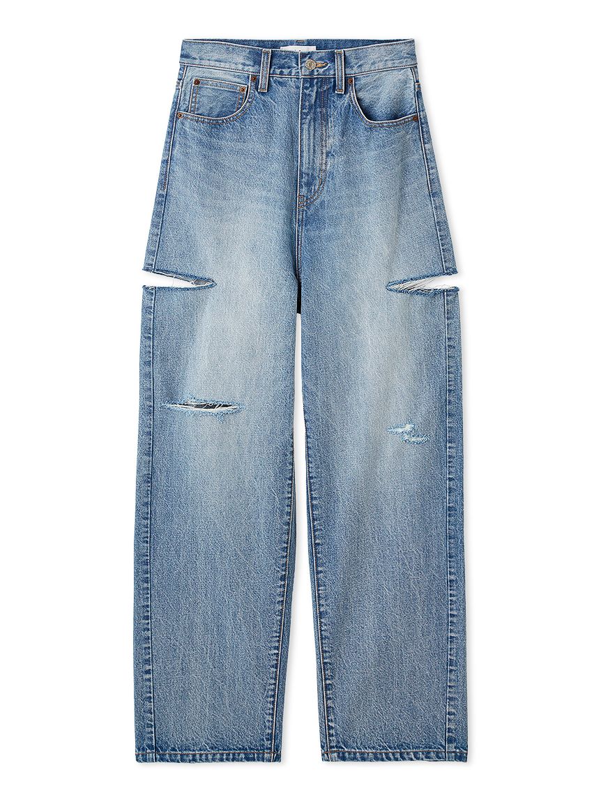 カットアウトダメージセミワイドデニム(デニムパンツ)｜パンツ｜Mila