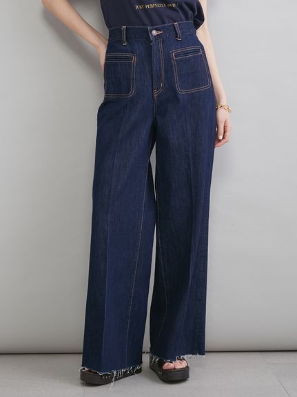 MILA PANTS】玉縁ポケットセミフレアデニムパンツ(デニムパンツ