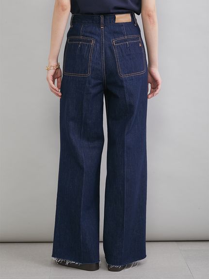MILA PANTS】玉縁ポケットセミフレアデニムパンツ(デニムパンツ