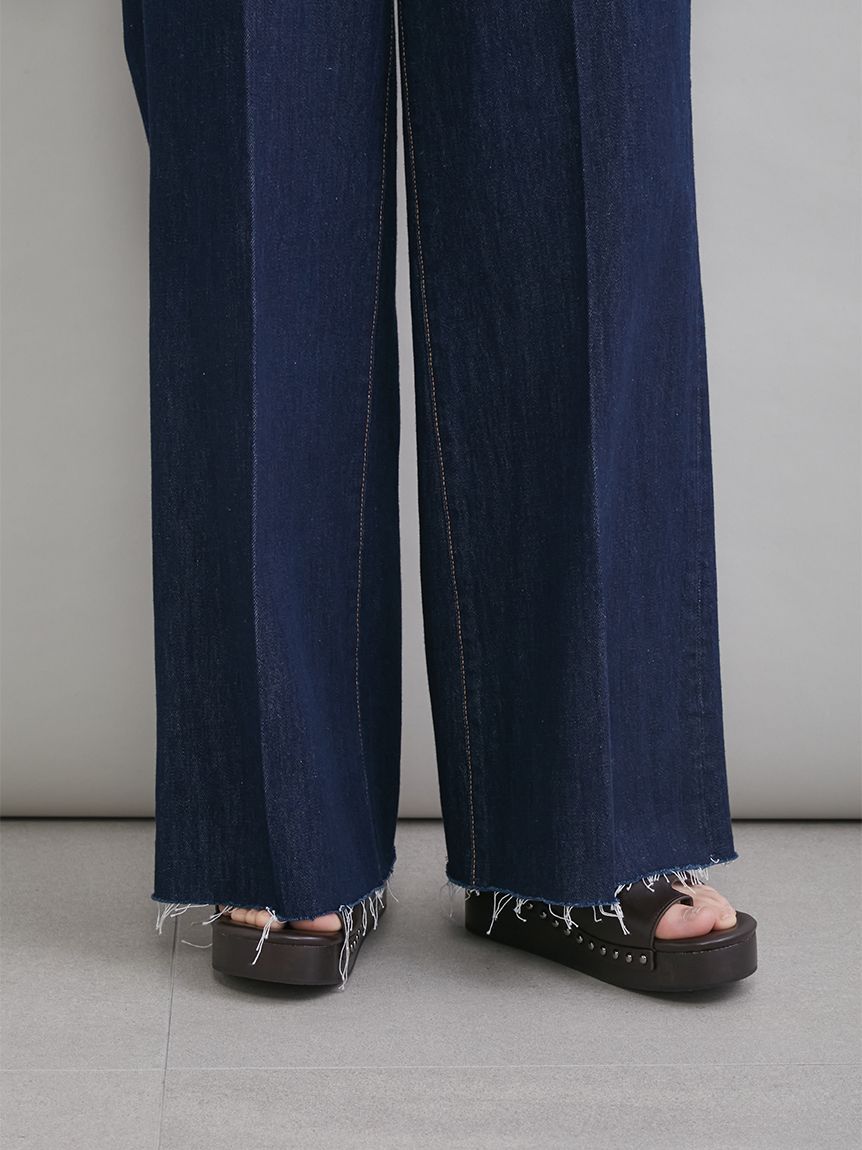 MILA PANTS】玉縁ポケットセミフレアデニムパンツ(デニムパンツ
