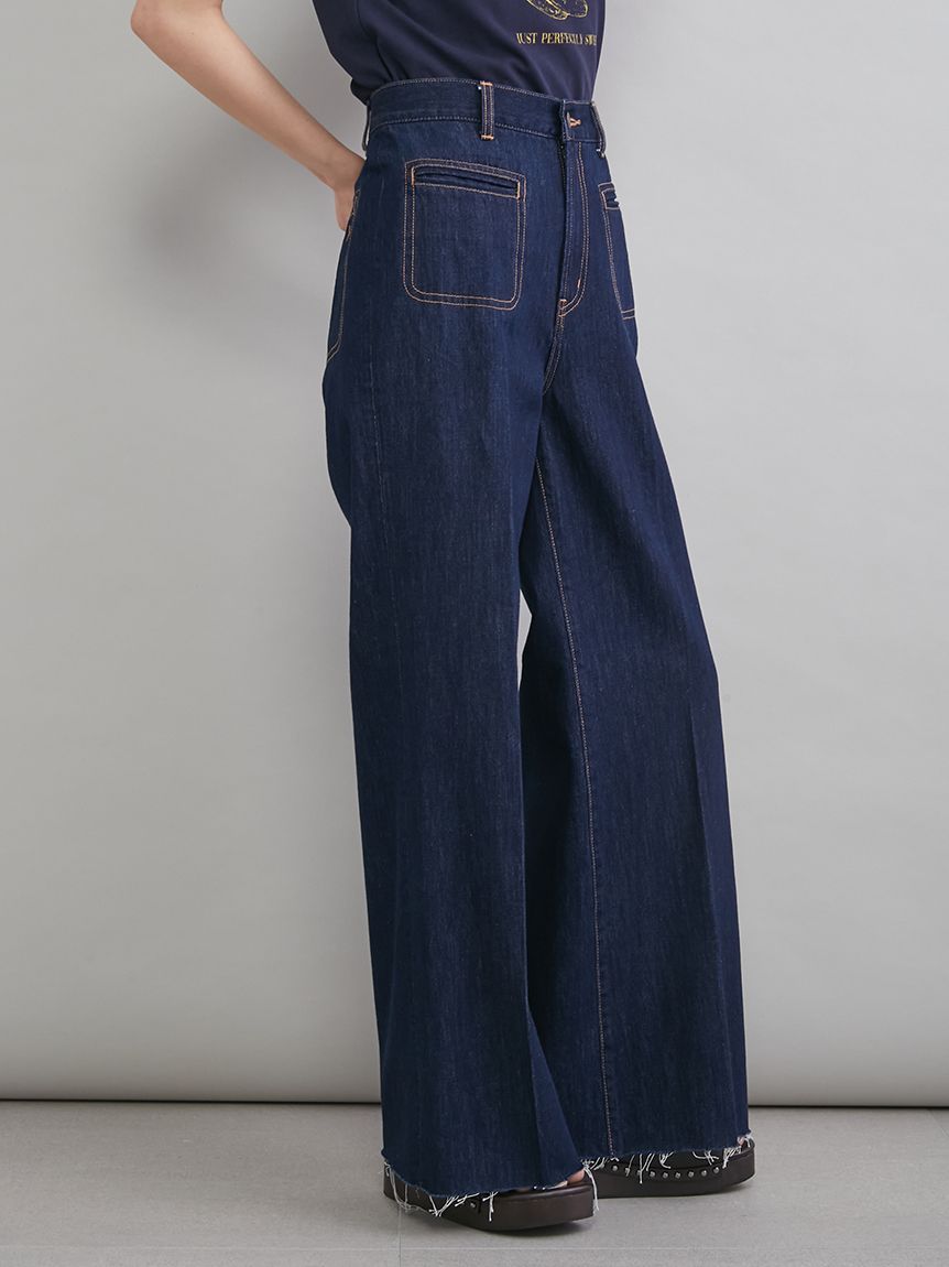 MILA PANTS】玉縁ポケットセミフレアデニムパンツ(デニムパンツ
