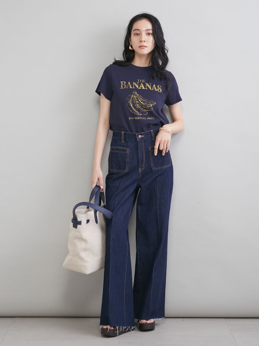 MILA PANTS】玉縁ポケットセミフレアデニムパンツ(デニムパンツ
