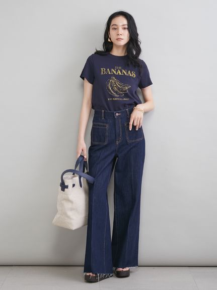MILA PANTS】玉縁ポケットセミフレアデニムパンツ(デニムパンツ