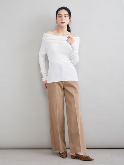 MILA PANTS】玉縁ポケットセミフレアデニムパンツ(デニムパンツ