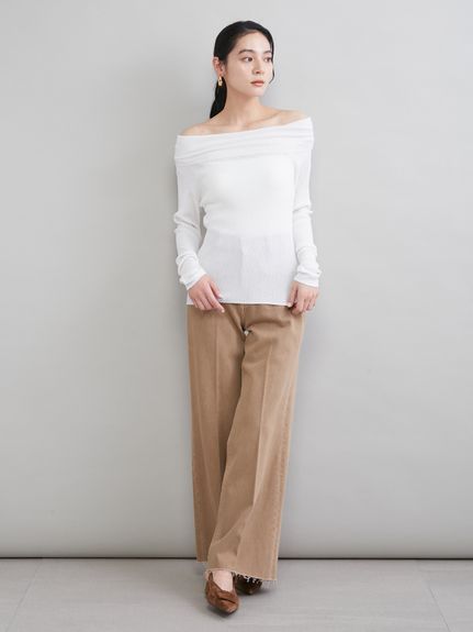 MILA PANTS】玉縁ポケットセミフレアデニムパンツ(デニムパンツ