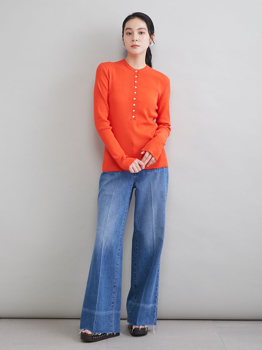 今季完売milaowen 玉縁ポケットセミフレアデニムパンツ MILA PANTS】玉縁ポケットセミフレアデニムパンツ(デニムパンツ