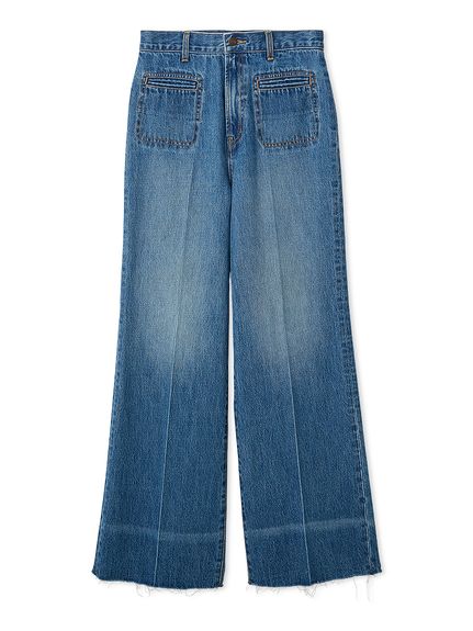 MILA PANTS】玉縁ポケットセミフレアデニムパンツ(デニムパンツ