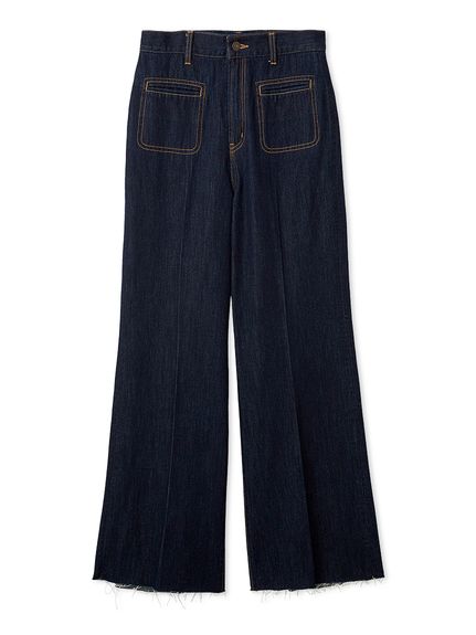 MILA PANTS】玉縁ポケットセミフレアデニムパンツ(デニムパンツ