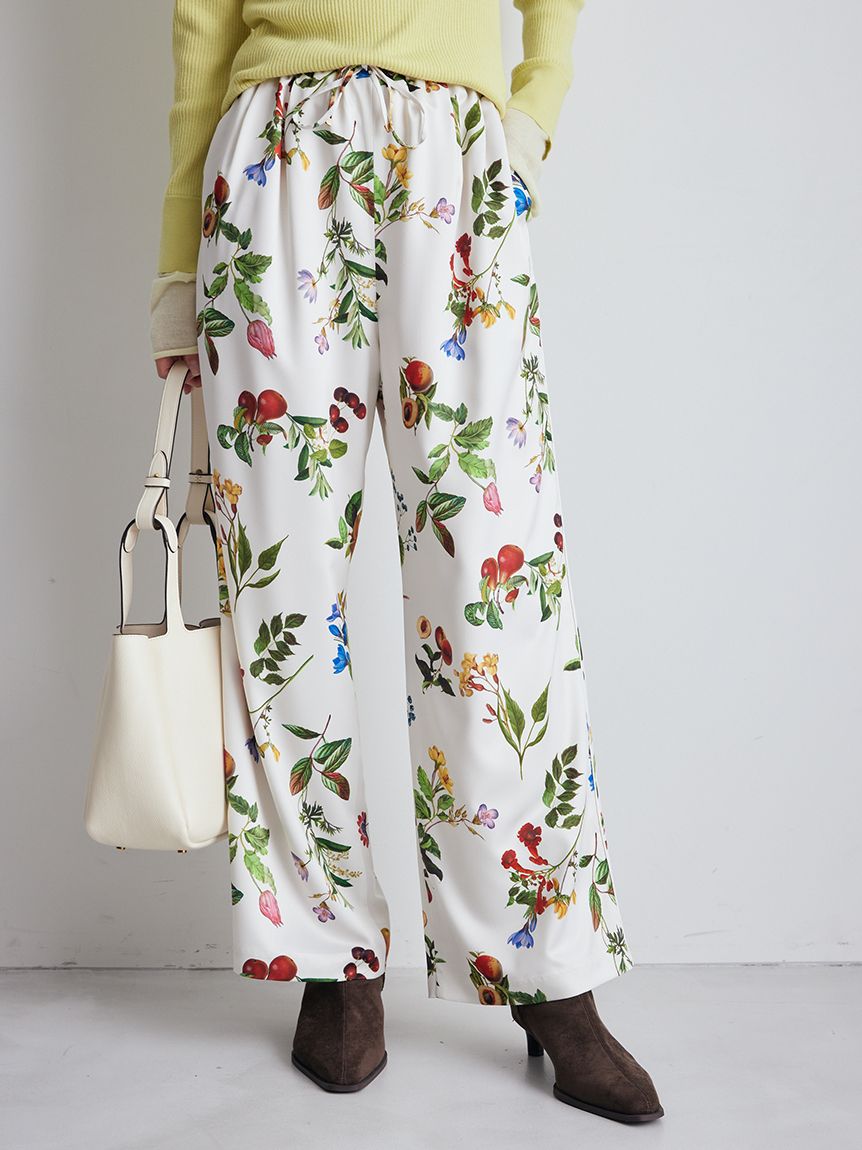 00サイズあり】ボタニカルウエストゴムイージーパンツ(ワイドパンツ