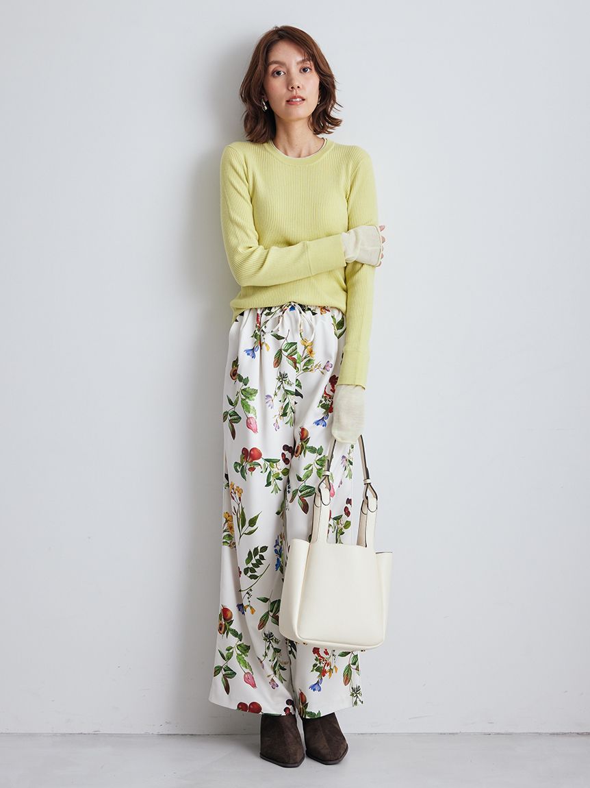 00サイズあり】ボタニカルウエストゴムイージーパンツ(ワイドパンツ