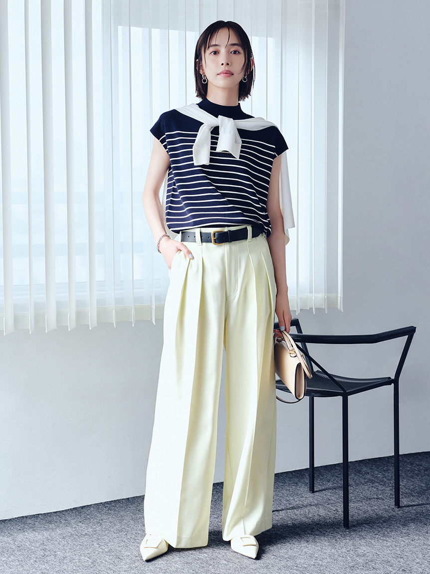 MILA PANTS】【UVカット】クールタッチ後ろゴム2タックワイドパンツ
