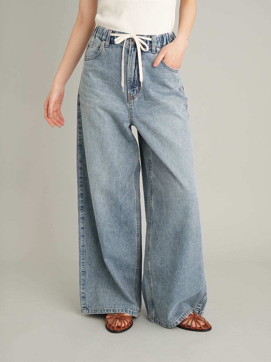 MILA PANTS】ウエストゴムドロストイージーデニムパンツ(デニムパンツ