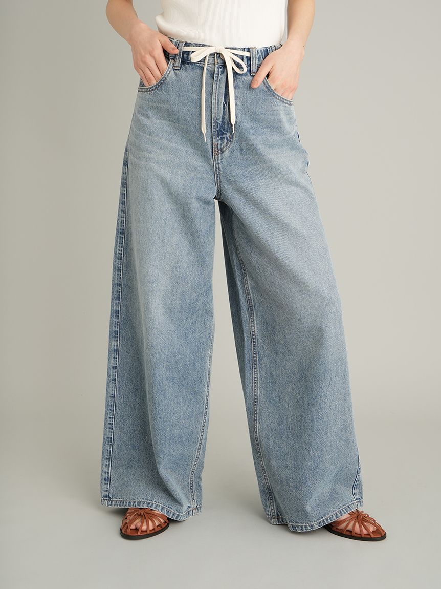 MILA PANTS】ウエストゴムドロストイージーデニムパンツ(デニムパンツ