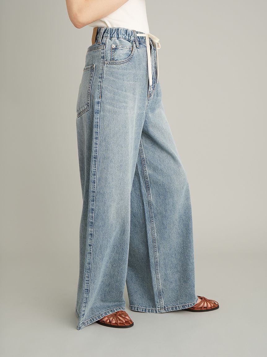 MILA PANTS】ウエストゴムドロストイージーデニムパンツ(デニムパンツ