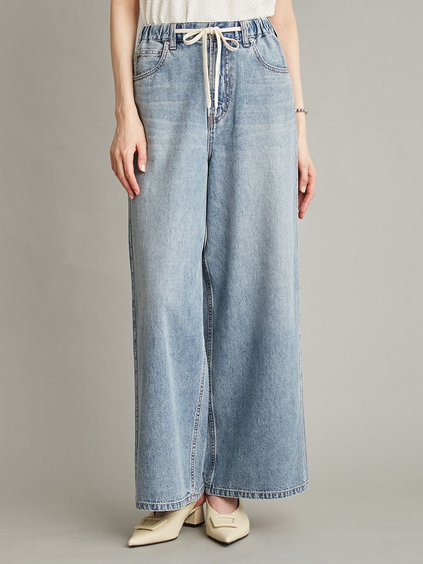 MILA PANTS】ウエストゴムドロストイージーデニムパンツ(デニムパンツ