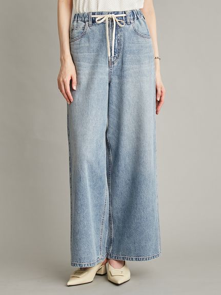 MILA PANTS】ウエストゴムドロストイージーデニムパンツ(デニムパンツ